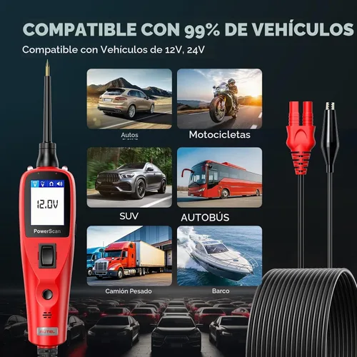 Vista 6 de Autel Probador de circuitos 2026, probador de circuitos automotrices PowerScan PS100, buscador de circuitos eléctrico corto abierto de 12-24V