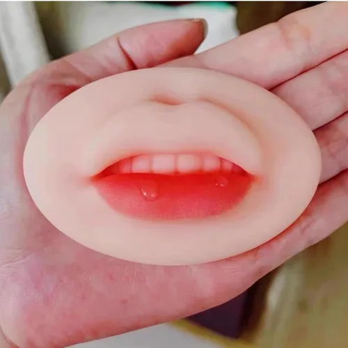 Vista 5 de Módulo de labios de práctica de tatuaje 3D, boca abierta con dientes, silicona suave, piel falsa realista, piel de práctica de microblading