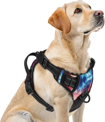 Vista 17 de PUPTECK Arnés táctico sin tirones para perro, tamaño mediano, arnés reflectante ajustable con asa para perro, de fácil control, cómodo y suave