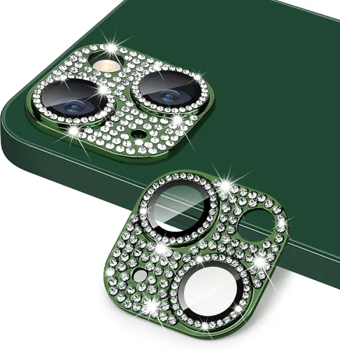 Vista 40 de Protector de lente de cámara para iPhone 13 & iPhone 13 Mini, brillante con diamantes de imitación 3D con purpurina, cubierta de cámara de vidrio
