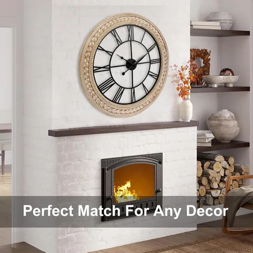 Vista 6 de RiteSune Reloj de pared de 30 pulgadas de decoración, relojes de pared de granja que funcionan con pilas, silenciosos, relojes grandes de bambú