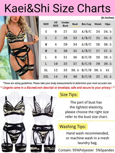 Vista 7 de Lenceria con liguero para mujer, conjunto de encaje traslúcido y sexy de 4piezas