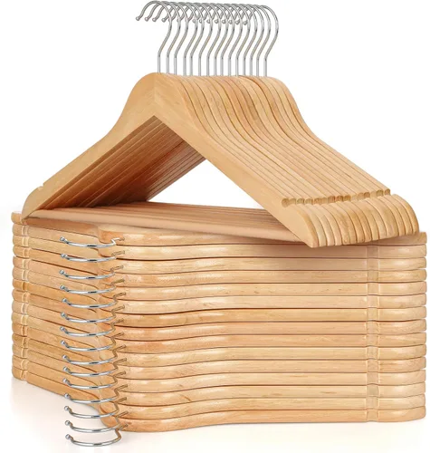 Vista 17 de TOPIA HANGER Perchas de Madera para Abrigos Paquete de 30, Perchas de Madera Vintage para Trajes con Barra Antideslizante para Pantalones, Gancho