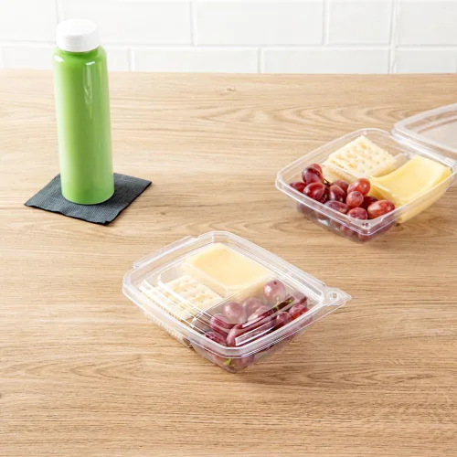 Vista 7 de Restaurantware Tamper Tek - Recipientes rectangulares para llevar de 11 onzas, 100 recipientes duraderos de plástico transparente congelable a