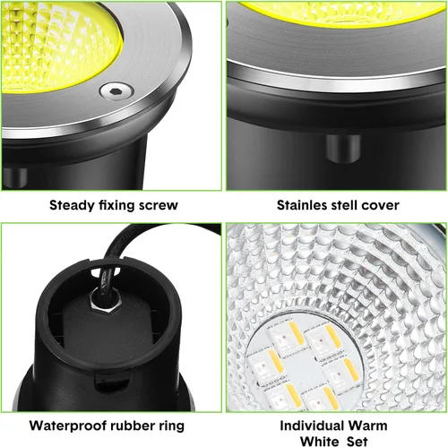Vista 4 de Yahenda 8 juegos de luces de paisaje de bajo voltaje 5W LED blanco cálido al aire libre impermeable luces de cubierta con conectores, 12V-24V