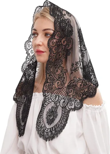 Vista 4 de Mantilla triangular de encaje para cubrir la cabeza de la iglesia católica