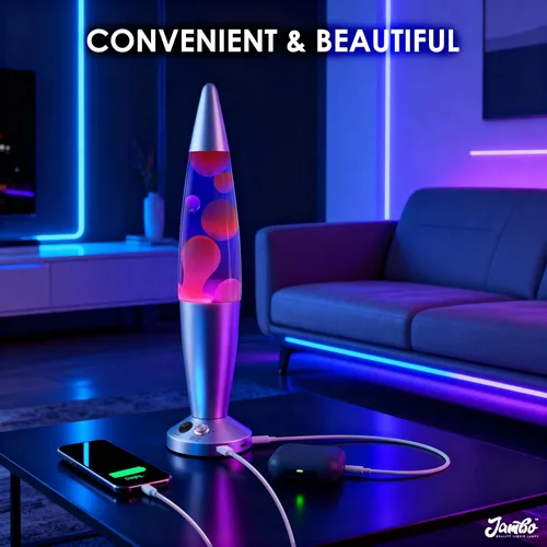 Vista 8 de Jambo - Lámpara de movimiento mejorada de 16" azul líquida, cera púrpura - Puertos USB, temporizador - Lámpara nocturna para adultos, adolescentes