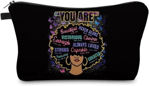 Vista 12 de Bolsa de maquillaje afroamericana para monedero, bolsas de cosméticos negras afro para mujer, regalo inspirador, pequeña bolsa de cosméticos