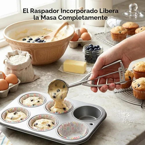 Vista 6 de Saebye Cuchara de 4 onzas, cuchara para galletas #8, cuchara grande para helado con gatillo, cuchara para porciones, cuchara para magdalenas