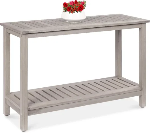 Vista 8 de Best Choice Products - Mesa consola de madera de eucalipto de 48 pulgadas con 2 estantes, organizador de almacenamiento multifuncional