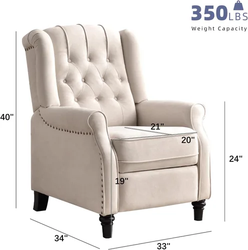 Vista 2 de Silla Reclinable Push Back, Silla de Acento de Tela Reclinable Push Back con Decoración de Remaches, Respaldo Abotonado Capitoné, Sillón Wingback