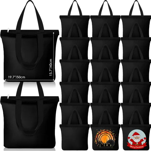 Vista 17 de Silkfly 20 Bolsas de Lona a Granel de 16.5x13.4'' Bolsas de Lona de Algodón en Blanco con Asas y Cremallera Reutilizables Lisas para Comestibles