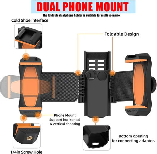 Vista 2 de Adaptador de soporte extendido dual para DJI Osmo Pocket 3 Cámara Manija Extensión Marco Accesorios Cold Shoe Light Mic Trípode Expansión Montaje