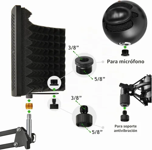 Vista 5 de Escudo de aislamiento de micrófono, espuma plegable absorbente de sonido para brazo de micrófono de condensador, equipo de grabación de estudio