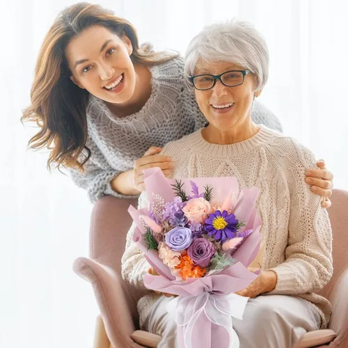 Vista 7 de Jtoder Flores Eternamente para la Entrega, Ramos de Flores Preservadas, Rosas Púrpuras de Larga Duración, Ramos de Regalo para Madre, Esposa, Novia