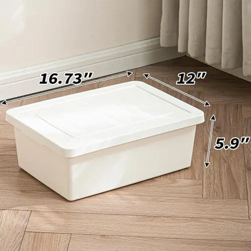 Vista 5 de Yishyfier Contenedores de almacenamiento blancos de 15 cuartos de galón con tapas, cajas de plástico apilables para oficina, juego de 4, caja