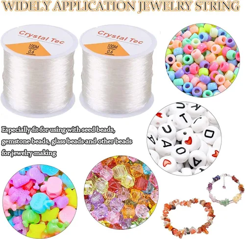 Vista 4 de Hilo elástico de 0.024 in para pulseras, 3 rollos de cordón elástico, cuerda elástica de cuentas de cristal para pulseras, cuentas y fabricación