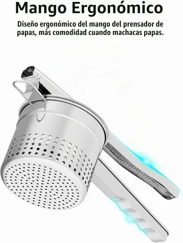Vista 6 de GloTika Ricer de patatas grande de 15oz, triturador de patatas de acero inoxidable resistente con mango ergonómico, herramienta de cocina