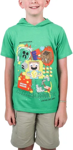 Vista 2 de Minecraft Video Game Cosplay - Camiseta con capucha verde para niños y jóvenes, Naranja