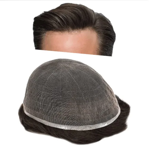 Vista 8 de Men Toupee Hairpiece Human Hair System Mens Hair Piece Bleached Knot Full Lace Toupee For Men Protesis Capilar Mens Toupee 6X8 1# Jet Black 100%