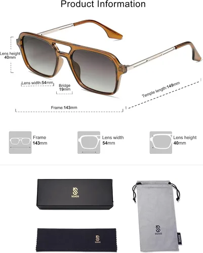 Vista 5 de SOJOS Gafas de sol de aviador polarizadas vintage para mujeres y hombres, retro planos de los años 70 Narraw rectangulares para mujer SJ2186