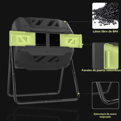 Vista 5 de Squeeze Master - Compostera grande para jardín y otros espacios al aire libre, con doble compartimento rotativo, mejor circulación del aire, sin