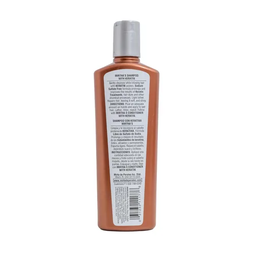Vista 2 de Mirta De Perales Champú con queratina para cabello normal, seco y dañado Limpiador suave sin sulfatos con queratina hidrolizada y vitamina B5