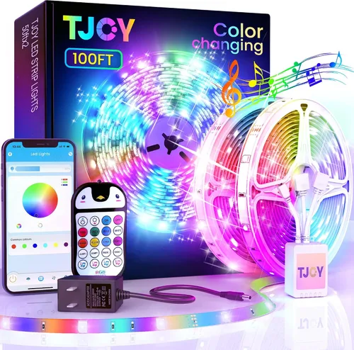 Vista 5 de TJOY - Tira de luces LED con Bluetooth de 100 pies para niños, luces que cambian de color para dormitorio, iluminación de cinta RGB