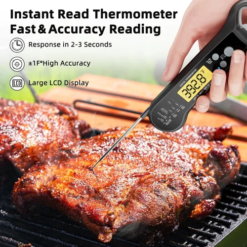 Vista 2 de Termómetro de carne de lectura instantánea para parrilla y barbacoa, termómetro digital de alimentos de precisión rápida con retroiluminación e