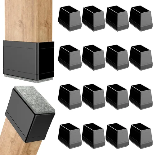 Vista 9 de Protectores cuadrados pequeños de silicona para patas de silla con fieltro envuelto, tapas negras para patas de muebles, antiarañazos antiruido, 16