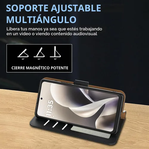 Vista 5 de Funda tipo cartera para Motorola Moto G Power 2026/2025, con bloqueo RFID, de piel sintética, para Moto G Power 2026, cierre magnético, tarjetero