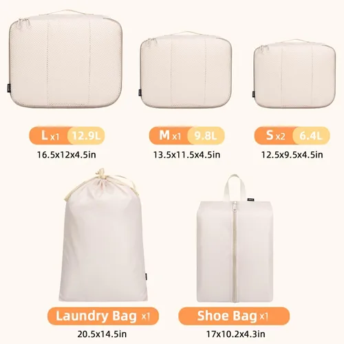 Vista 2 de BAGAIL Juego de 6 cubos de equipaje organizadores de equipaje para accesorios de viaje, color beige