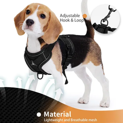 Vista 4 de Arnés para perro Jolifield sin tirones con juego de correa para perros pequeños, arnés de chaleco para gatos con clip frontal ajustable reflectante