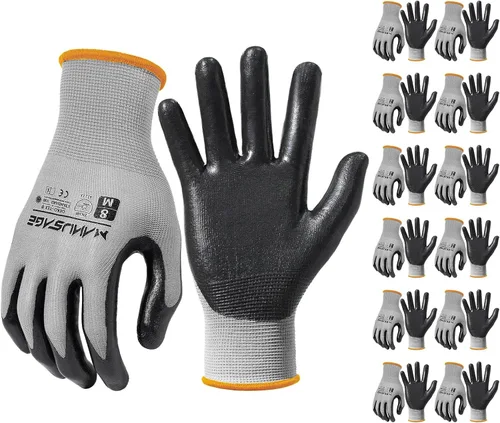 Vista 11 de MANUSAGE Guantes de trabajo de seguridad - Guante protector para hombres y mujeres - Protección de mano ultradelgada - Para construcción Negro