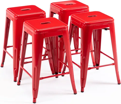 Vista 27 de Vogue Furniture Direct 24" Taburetes de bar de metal sin respaldo negros para interiores/exteriores, altura para encimera con asiento cuadrado