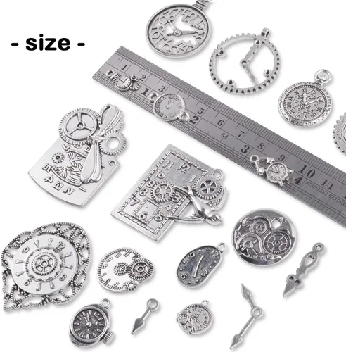 Vista 2 de Dije con dije de cara de reloj, 3.53 onzas, multiestilo, relojes y relojes, esfera de movimiento, engranajes, colgante steampunk, suministros