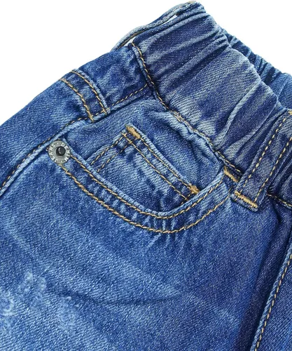 Vista 4 de KIDSCOOL SPACE Pantalones de mezclilla con bolsillo diagonal con cintura elástica y volantes para niñas pequeñas