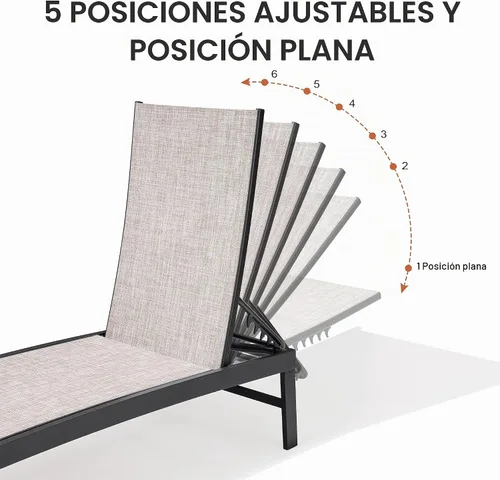 Vista 4 de Chaise Lounge Outdoor Pool Lounge Juego de 2 sillas de bronceado (beige)