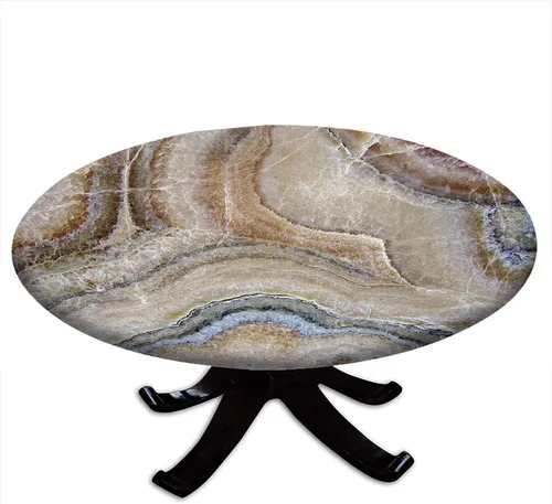 Vista 14 de Mantel redondo ajustable de mármol, diseño regular de piedra nostálgica, borde elástico, impermeable y lavable, apto para mesa de 24 pulgadas