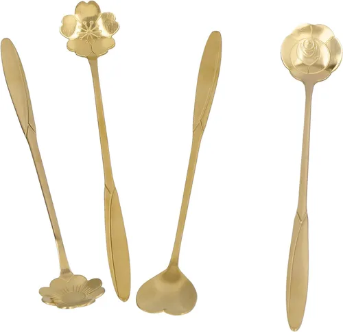 Vista 3 de Cuchara agitadora, 4PCS cuchara mezcladora de flores en forma de corazón cuchara de café de acero inoxidable cuchara de desierto cuchara de té