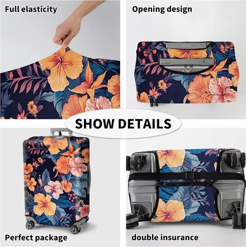 Vista 6 de JYCUHTCL Funda de equipaje prémium para maleta con etiqueta C de equipaje adicional, Flor-A, Cubierta de equipaje con etiqueta de equipaje