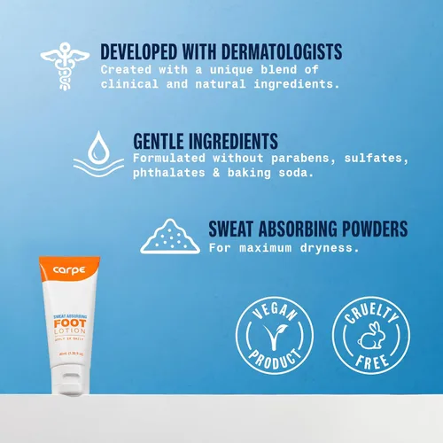 Vista 2 de Carpe Loción para pies absorbente de sudor con aplicador, una solución recomendada por dermatólogos para detener los pies sudorosos y malolientes