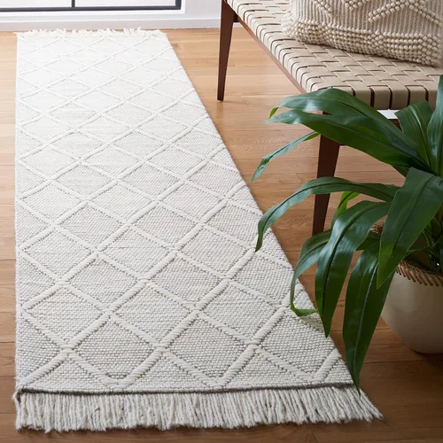 Vista 2 de Safavieh Natura Collection Alfombra de pasillo, 2 pies 3 pulgadas x 9 pies, marfil y marrón, lana hecha a mano, ideal para zonas de alto tráfico
