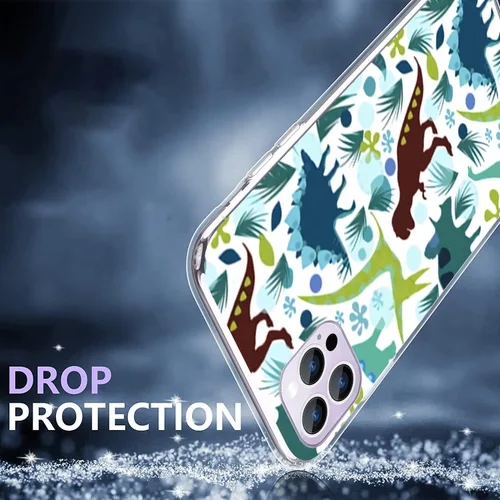 Vista 4 de Funda compatible con iPhone 14, divertida funda de dinosaurio de dibujos animados para iPhone, a prueba de golpes, funda protectora de TPU suave