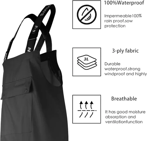 Vista 5 de Overol impermeable con tirantes elásticos y bolsillo grande para hombre