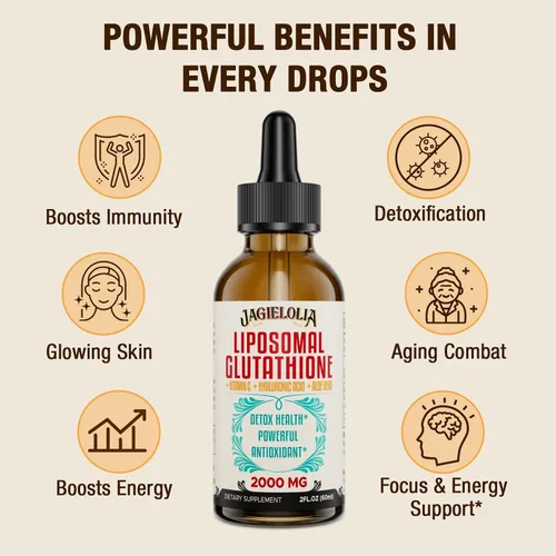Vista 7 de Jagielolia Líquido de glutatión liposomal de 2000 MG, fabricado en los Estados Unidos, suplemento de glutatión reducido, absorción mejorada, sin