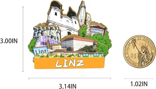 Vista 3 de Imán de Linz de Austria para nevera de madera 3D, monumentos de viaje, coleccionables, recuerdos, decoración hecha a mano, 2