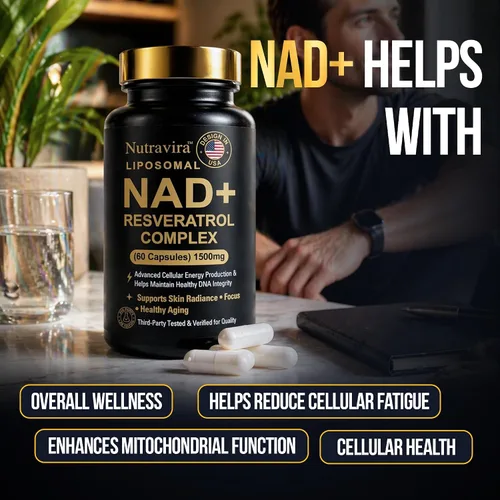 Vista 4 de Complejo liposomal NAD+ resveratrol, suplemento NAD de 1500 mg para mujeres y hombres con ácido hialurónico y extracto de pimienta negra, apoyo
