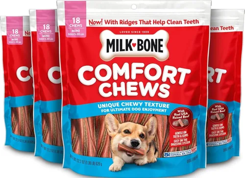 Vista 10 de Milk-Bone - Masticadores de confort, golosinas para perros sin piel cruda con textura masticable única y carne de vacuno real, 3 masticables
