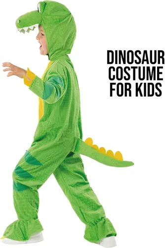 Vista 6 de Morph Disfraz de dinosaurio verde para niños, disfraz de T-Rex con piescola adjuntos, traje de dinosaurio de calidad